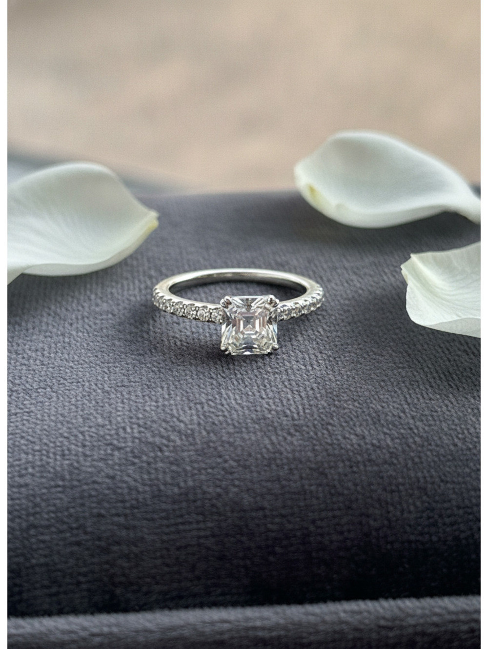 Elegant Asscher Cut Cubic Zirconia Engagement Ring with Pavé Band in Sterling 9K
